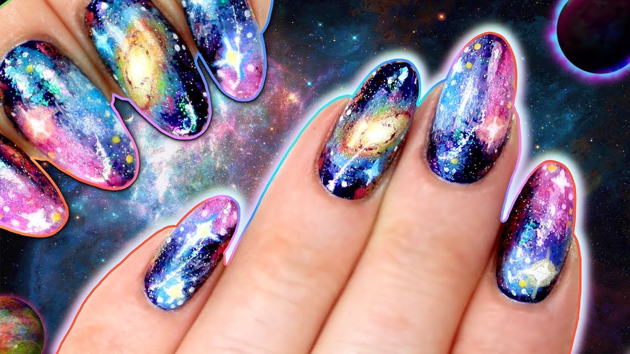 GALAXY NAILS WITH HOLO GLITTER & CHAMELEON CHROME FLAKIES NAIL ART TUTORIAL - Easy Galaxy Nailart