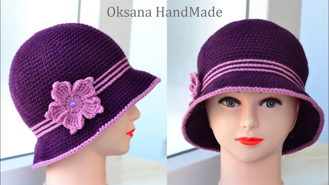 Женская шляпа крючком. Мастер класс и схема. Women's crochet hat