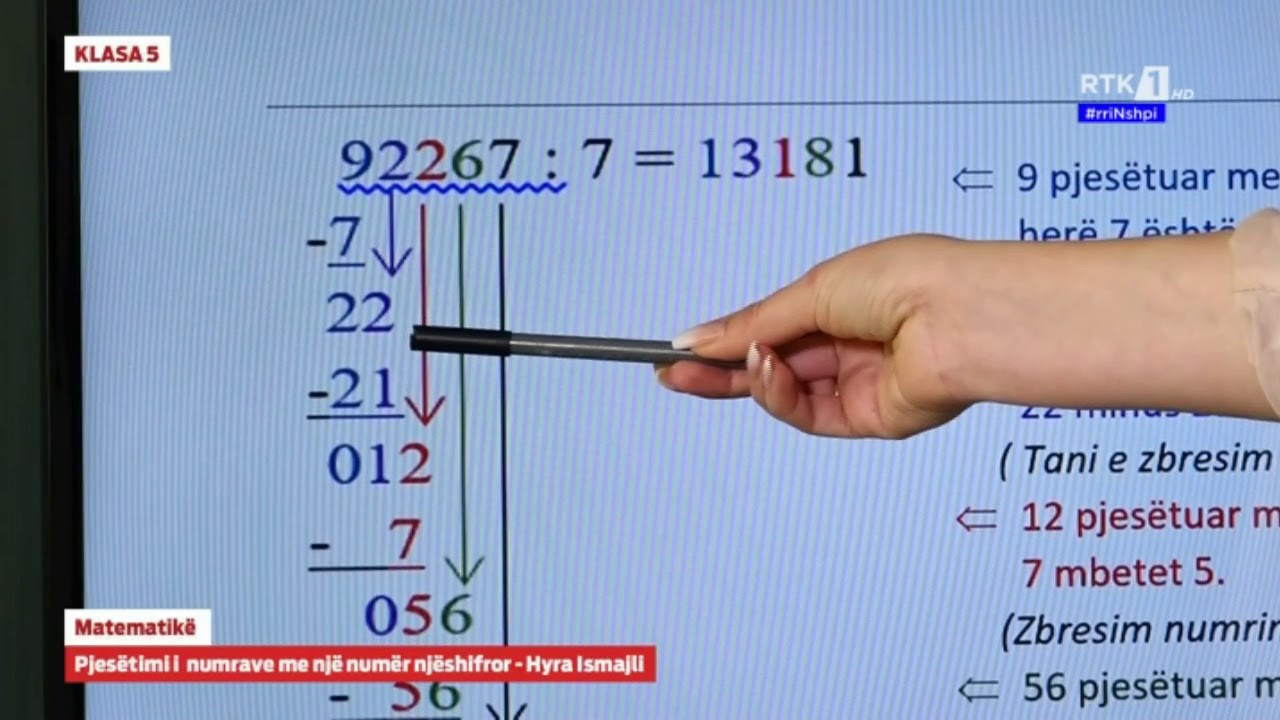KLASA 5 - Matematikë - Pjestimi i numrave me një numër njëshifror 01.04.2020