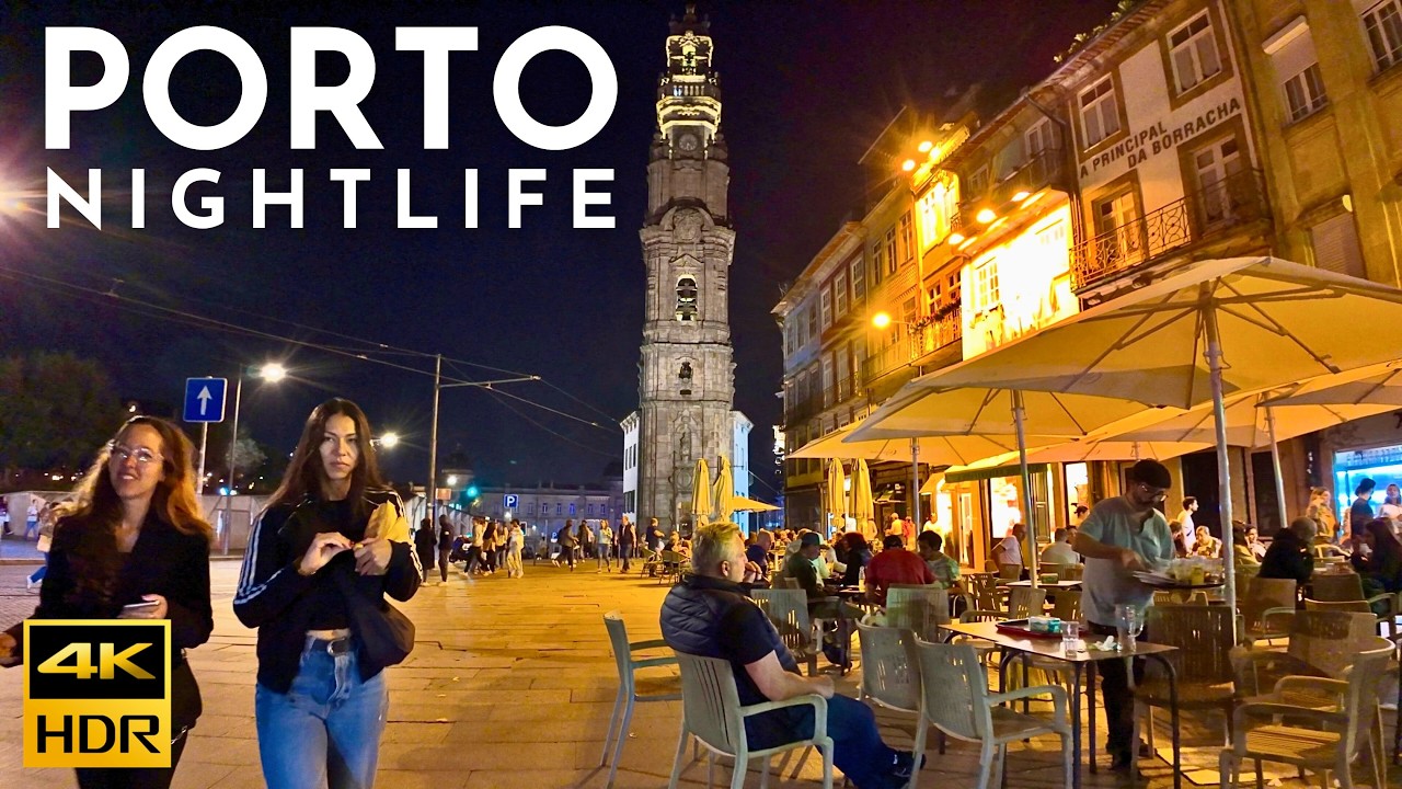 Porto NIGHTLIFE, A night WALK in Porto Portugal 4K HDR