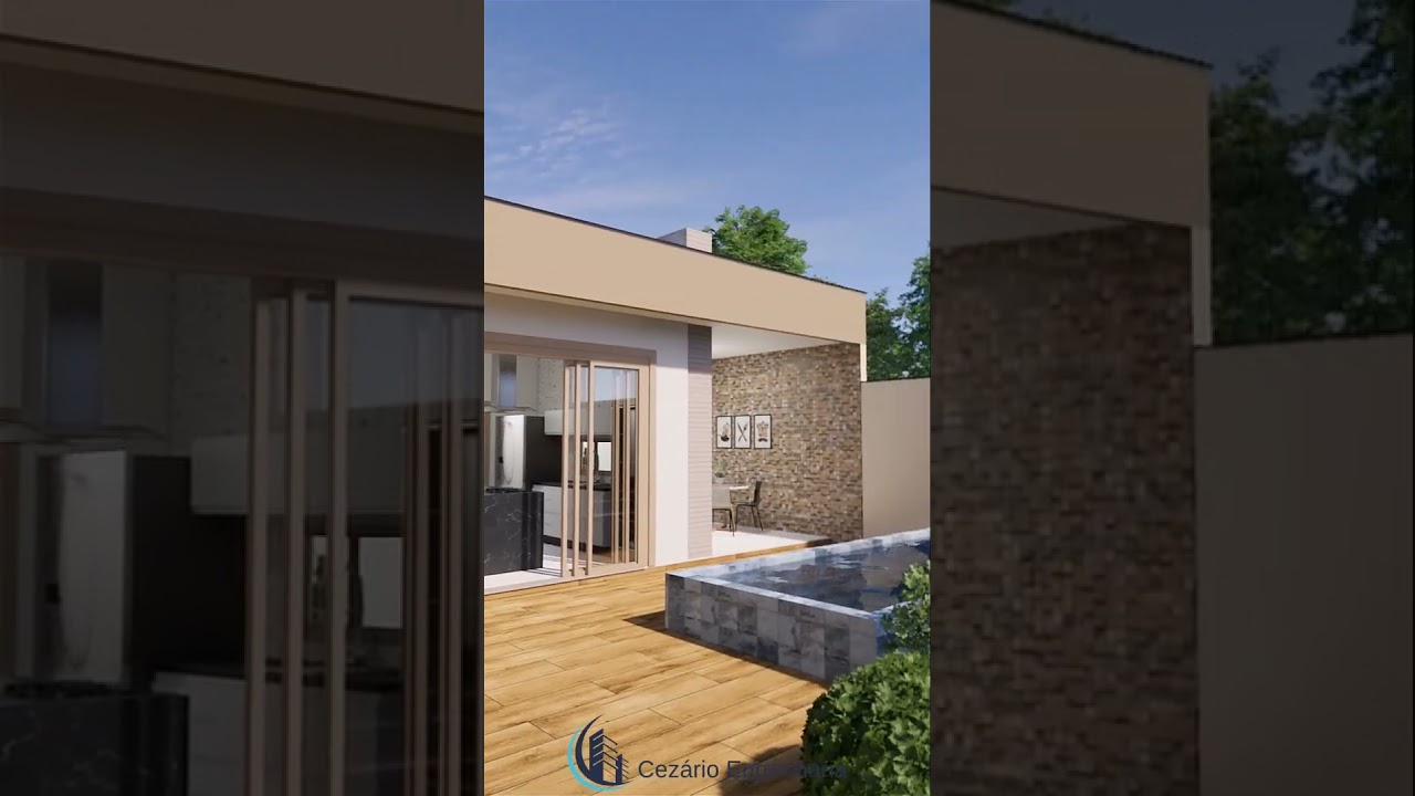Casa em L com 2 Quartos em Terreno de 14x15m #3d #casa #projeto