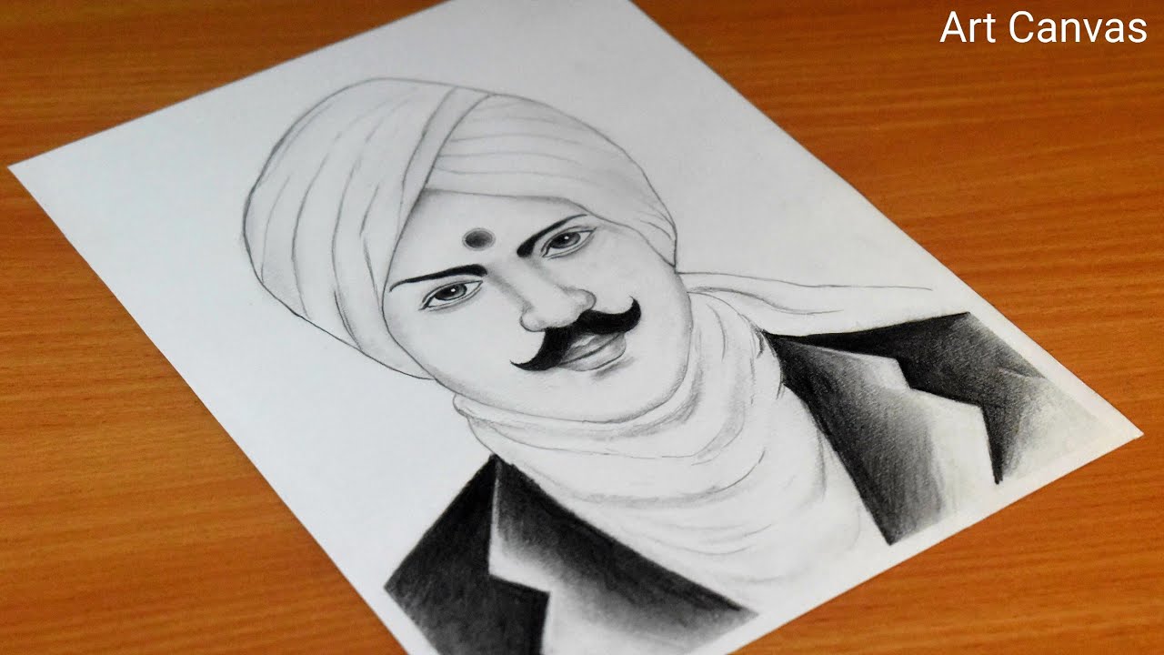 Subramania Bharati Drawing With Pencil Sketch Step by Step / Drawing Subramania Bharati