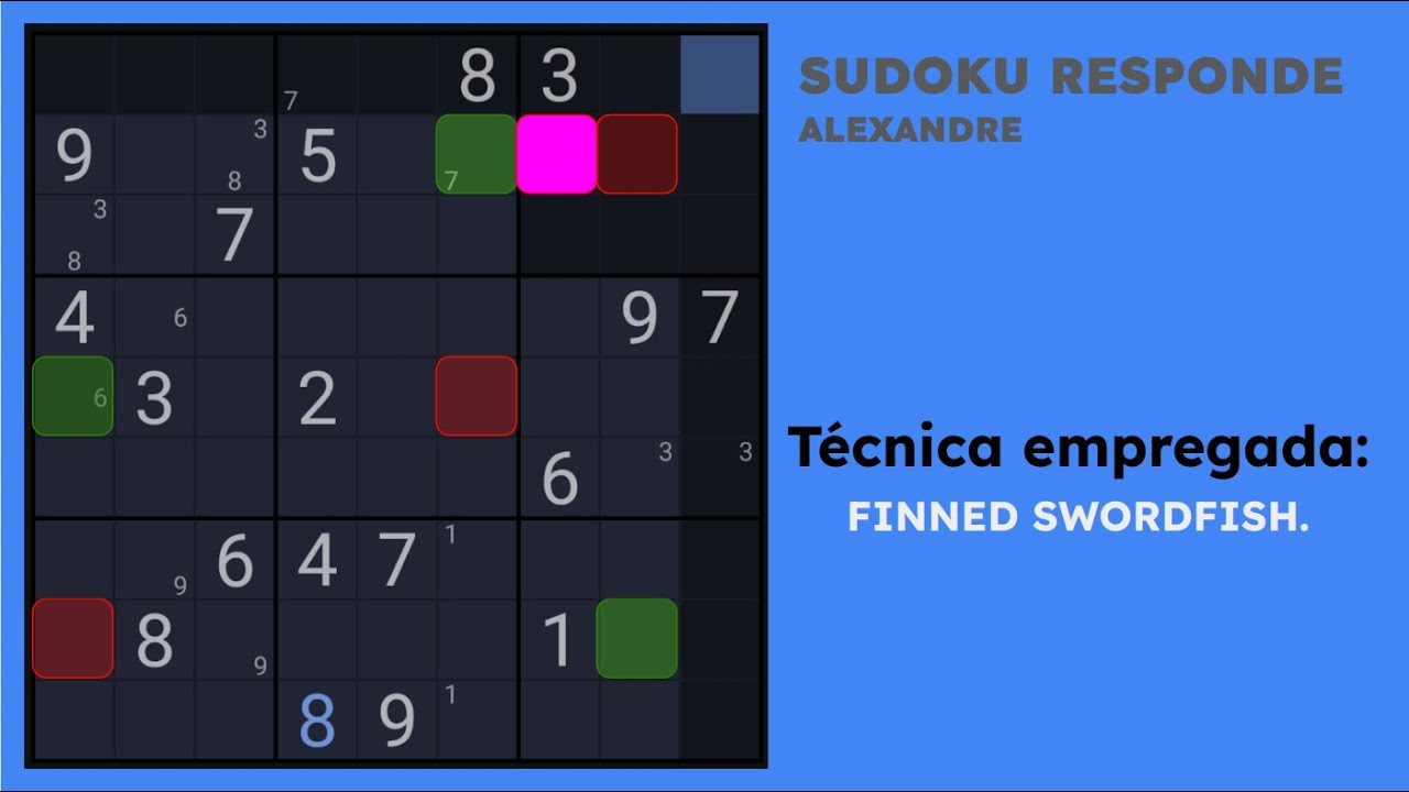 Destravando o sudoku com a técnica - FINNED SWORDFISH   SUDOKU RESPONDE.
