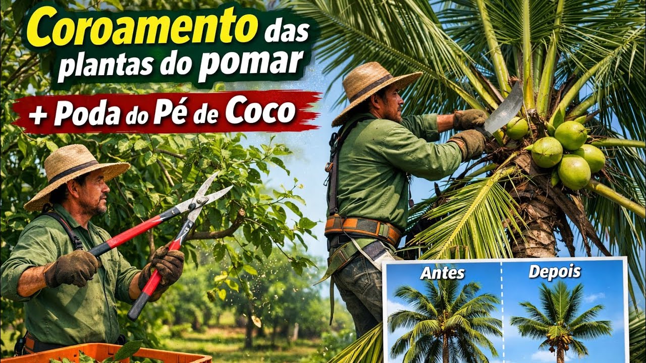 🌱 COROAMENTO DAS PLANTAS DO POMAR + PODA DO PÉ DE COCO 🥥