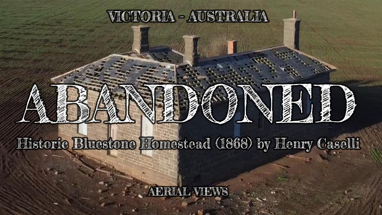 Aerial view : Abandoned Historic Homestead (farmland being worked) : Victoria Australia