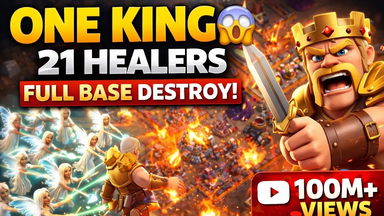 ONE KING + 21 HEALERS 😱 FULL BASE DESTROY | TH13 HIGH PRESSURE ATTACK | Clash of Clans