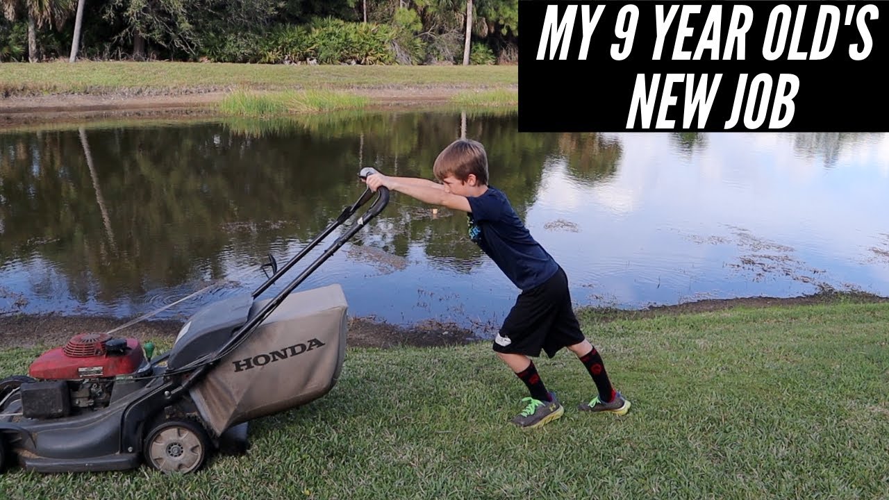 TEACHING MY 9 YEAR OLD HOW TO CUT GRASS