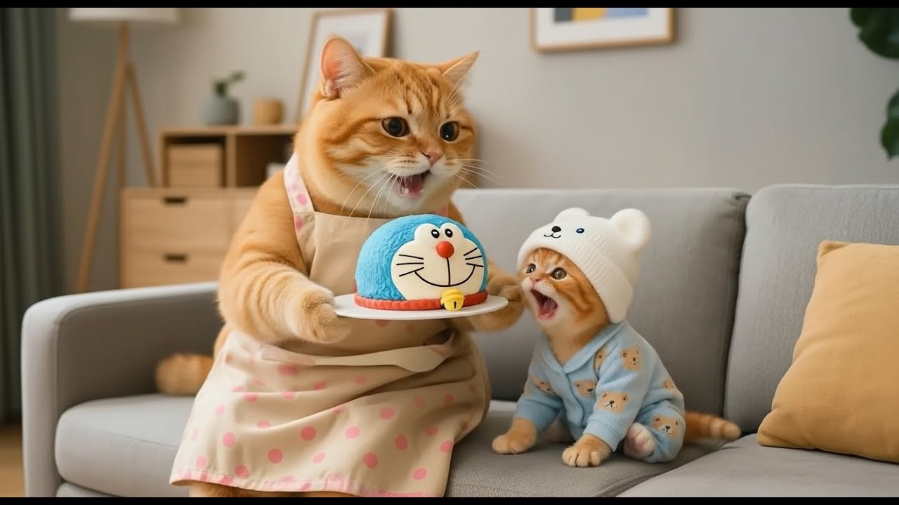 Hungry Ginger Kitten Meets Mama Cat’s Doraemon Cake Surprise 🎂🐱 | Heartwarming AI Story Compilation
