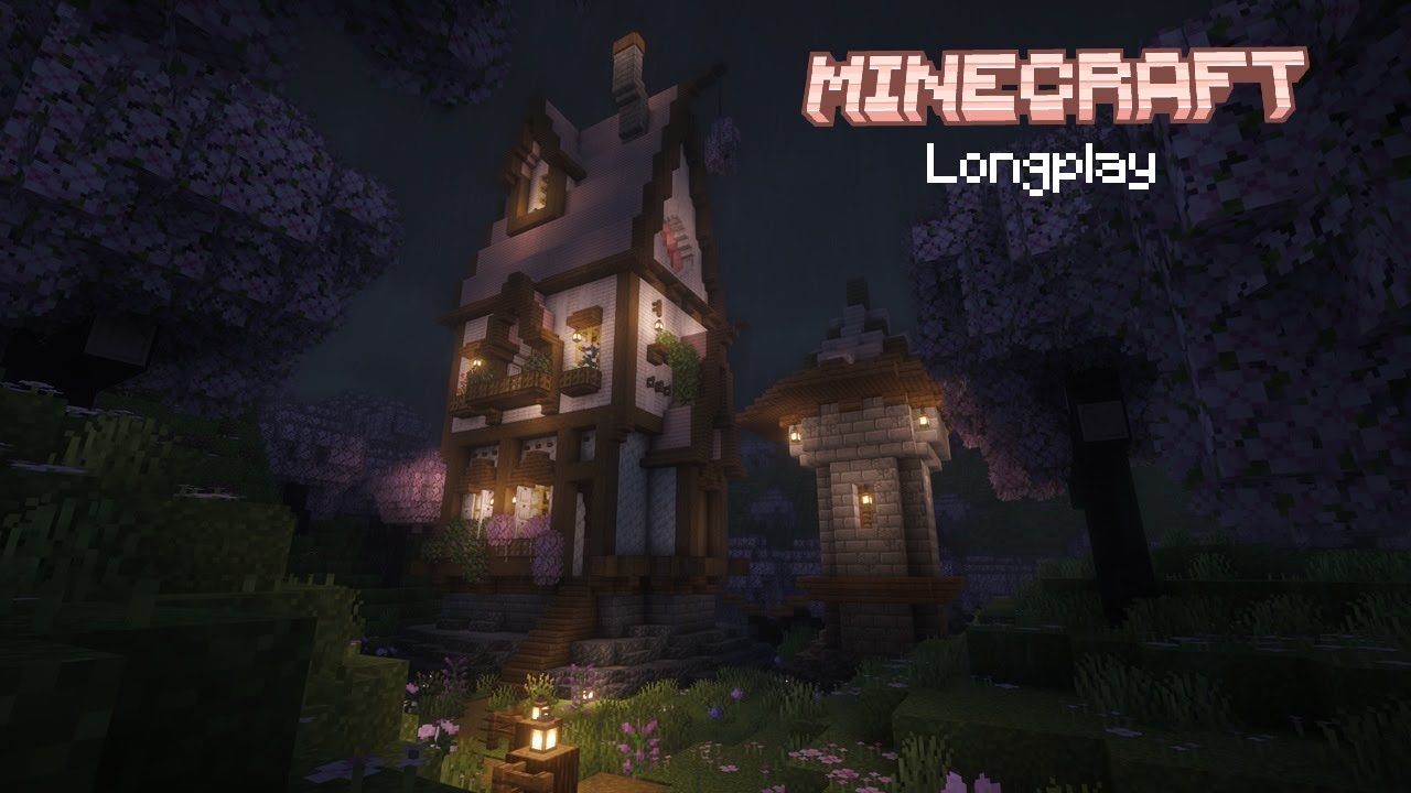 Minecraft Relaxing Longplay - Rainy Cozy Cherry Grove Cottage with Minecraft Music (No commentary)
