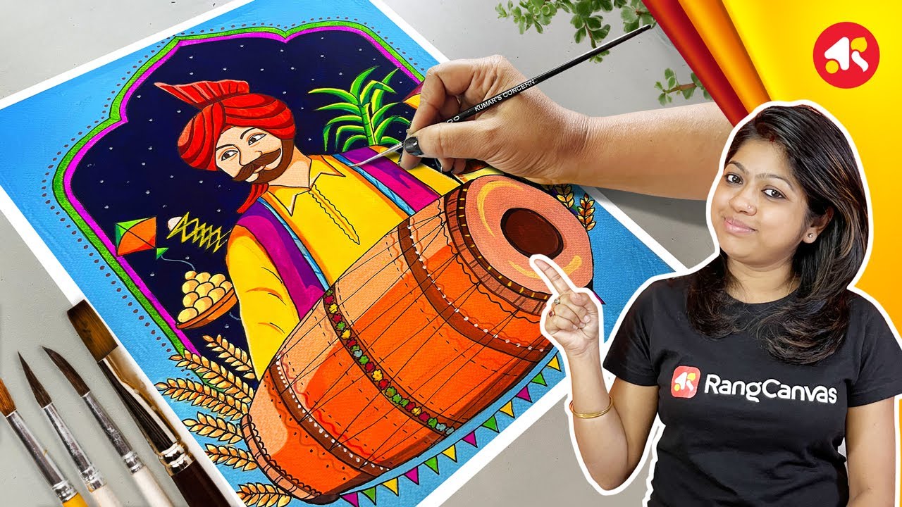 Lohri drawing | Lohri drawing easy | Lohri drawing with Poster Colour | Happy  Lohri drawing
