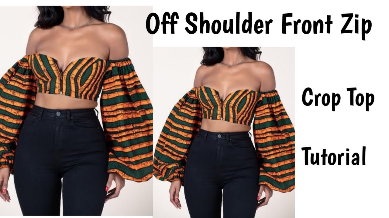 How to make Front zipper crop top with puff sleeves