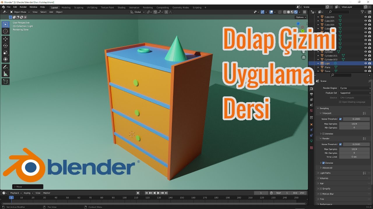 6. Blender Programına Giriş-Blender 3.1 Dolap Çizimi Uygulama Dersi Bölüm 1