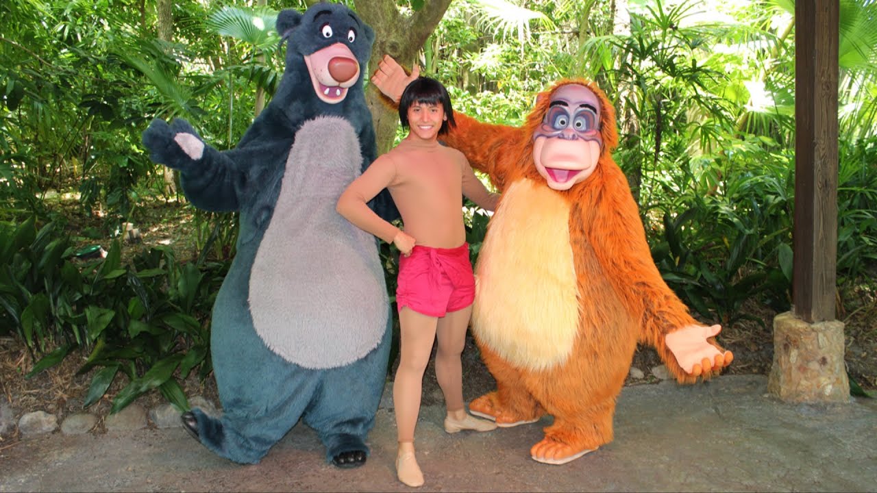 Редкая встреча с Маугли, Балу и Королем Луи в Disney's Animal Kingdom, персонажи &laquo;Книги джунглей&raquo;