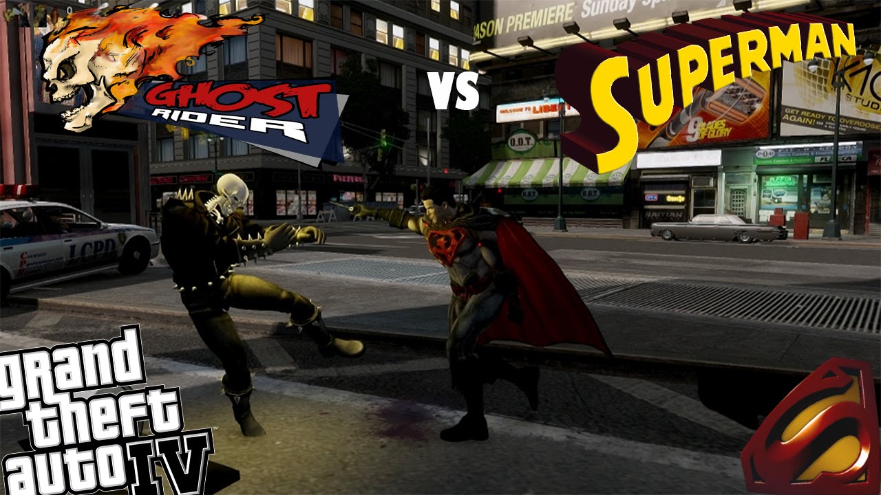 GTA 4 Ghost Rider Mod vs Injustice Superman Mod - Evil Superman Fights Ghost Rider