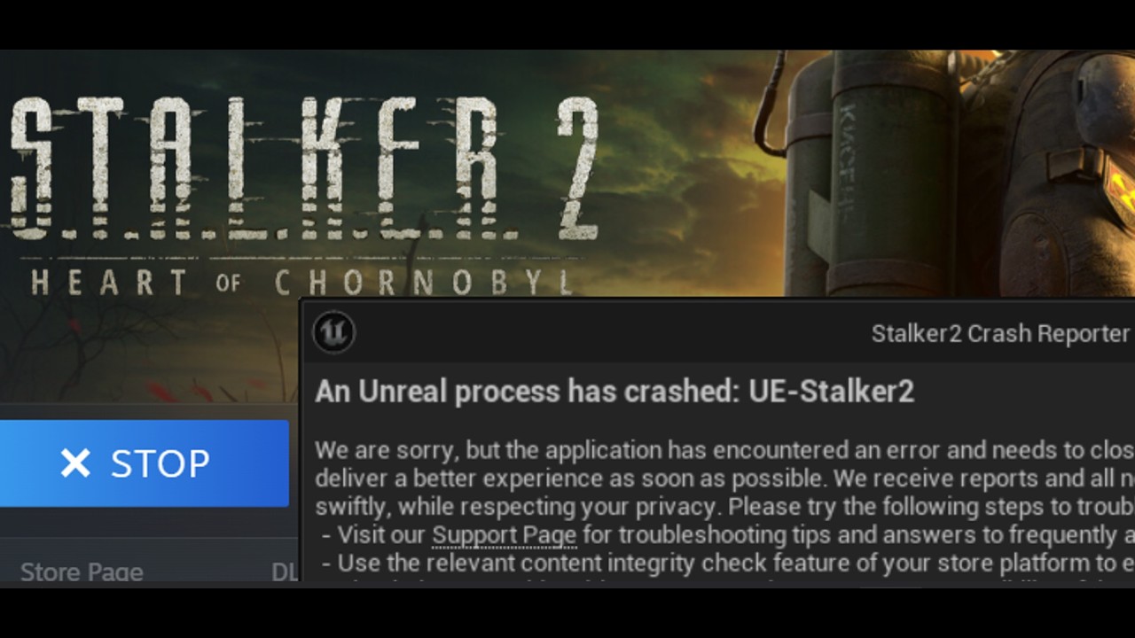 Исправление ошибки An Unreal Process Has Crashed в S.T.A.L.K.E.R. 2: Heart of Chornobyl