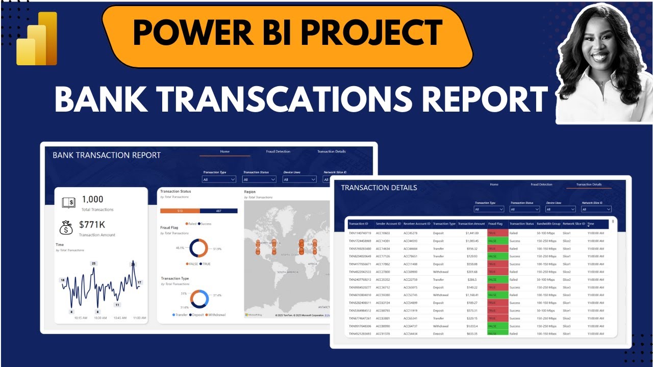 Power BI Project: BANK TRANSACTIONS REPORT | Power BI Dashboard Tutorial