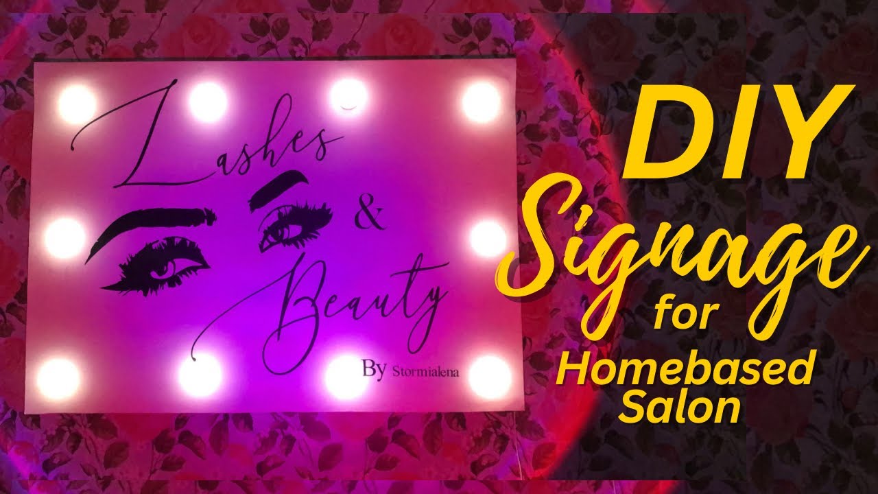 DIY SIGNAGE WITH LIGHTS FROM CARDBOARD AND RECYCLED MATERIALS |  Homebased Salon| stormialena