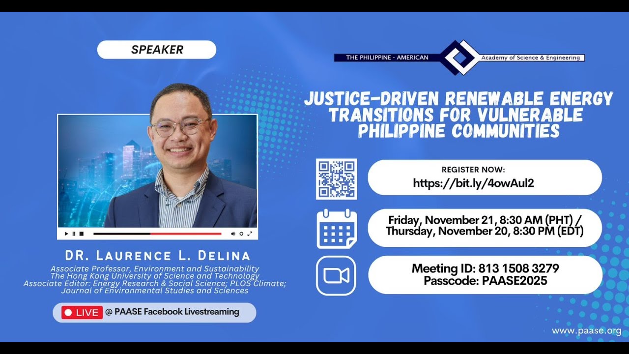 PAASE Webinar: Justice-Driven Renewable Energy Transitions for Vulnerable Philippine Communities