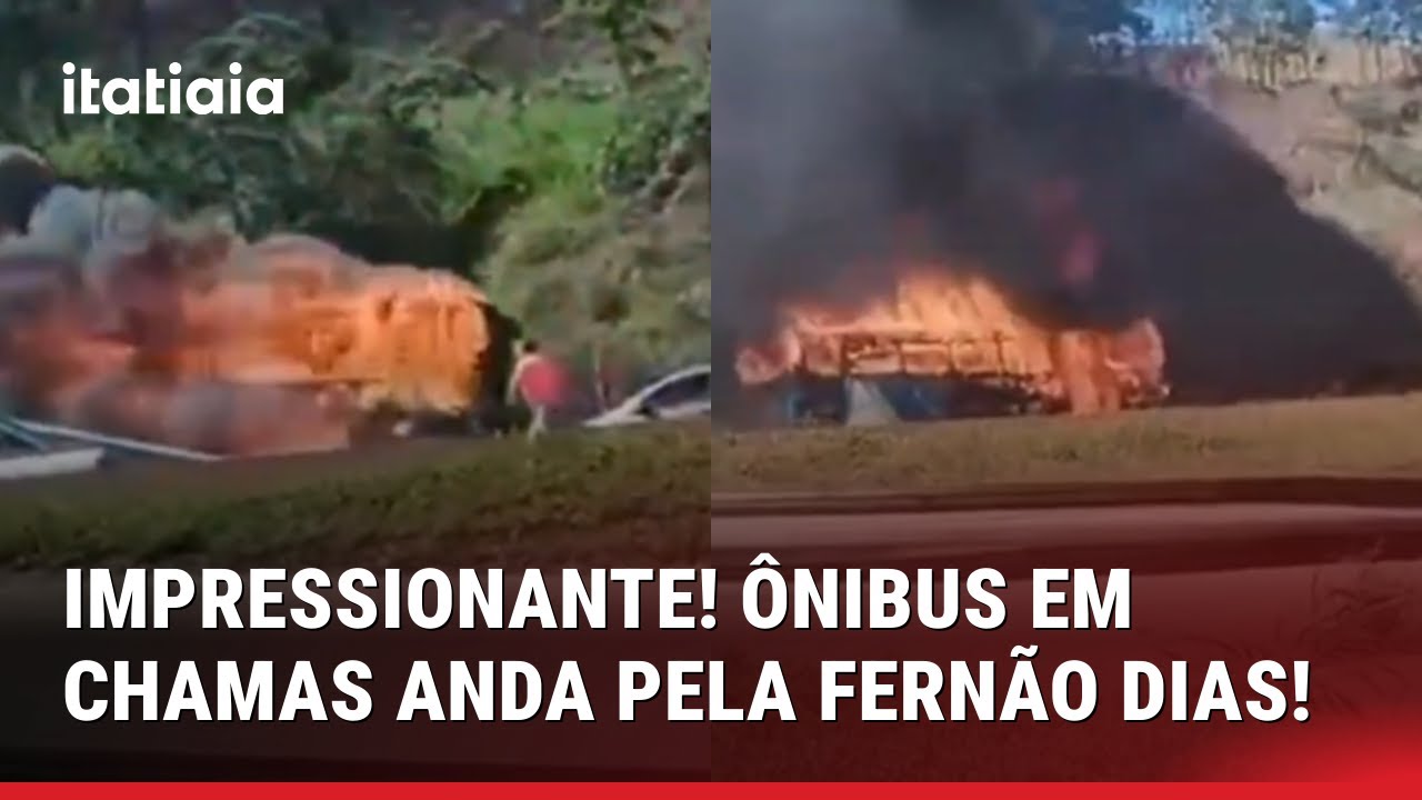 RODOVIA FERNÃO DIAS: ÔNIBUS EM CHAMAS CIRCULA PELA PISTA E IMAGEM IMPRESSIONA!