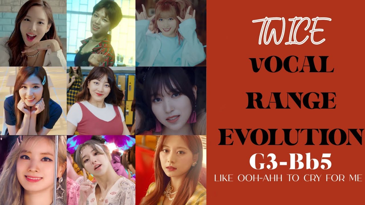 TWICE (트와이스)- VOCAL RANGE EVOLUTION | LIKE OOH-AHH TO CRY FOR ME || G3-B♭5