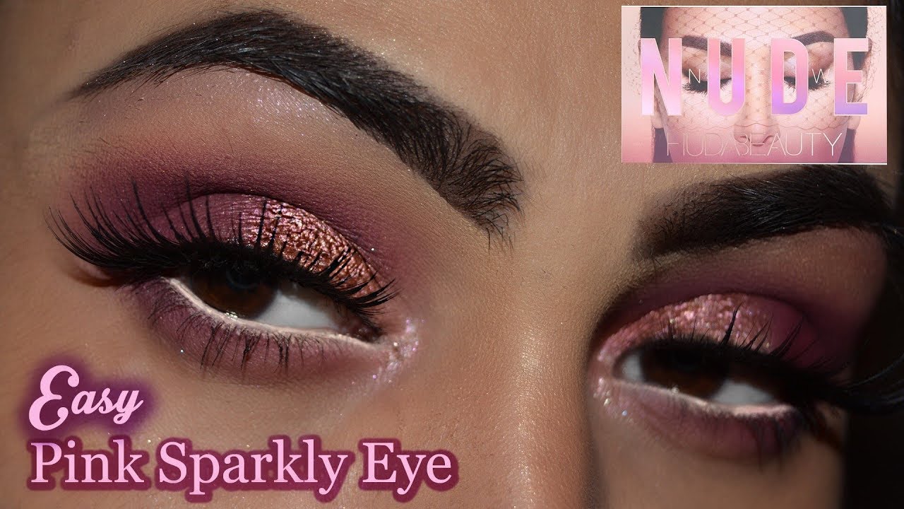 EASY PINK SPARKLY EYE TUTORIAL - HUDA BEAUTY 'THE NEW NUDE PALETTE'