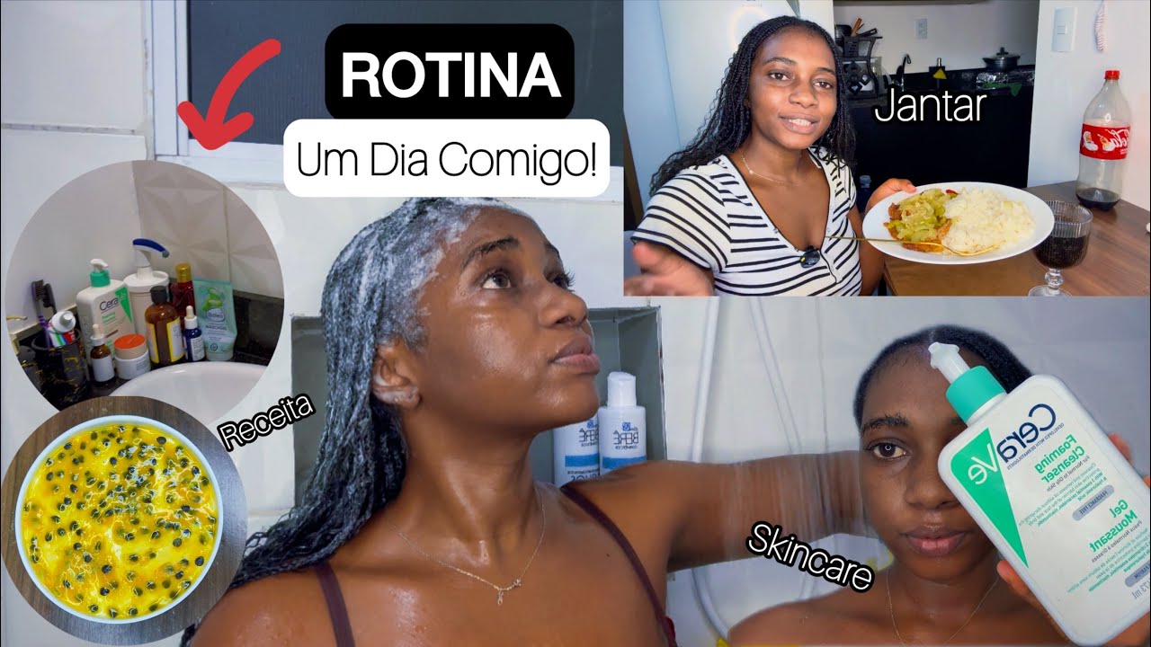 Rotina De Um Dia Comigo | lavar cabelo, mousse, Skincare, limpeza e etc