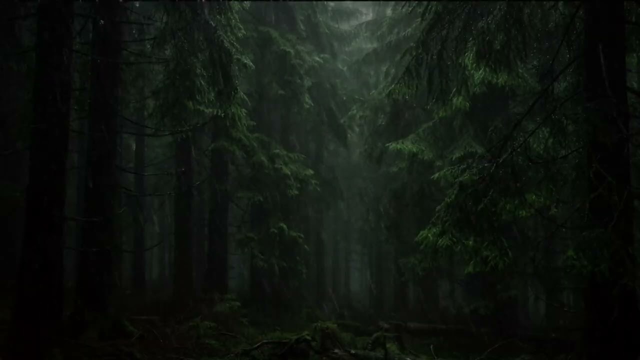 Deep Sleep Rain Sounds 🌧️ Dark Pine Forest at Night | Soothing Rainfall Ambience
