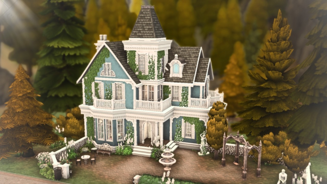 Blue Victorian Family Home | The Sims 4 | Stop Motion Build [No CC]