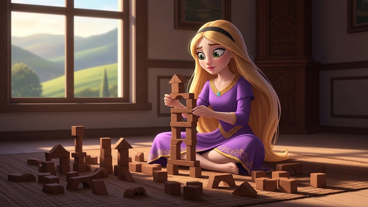 Rapunzel and Belle's Tower of Blocks - A Bedtime Story for Kids