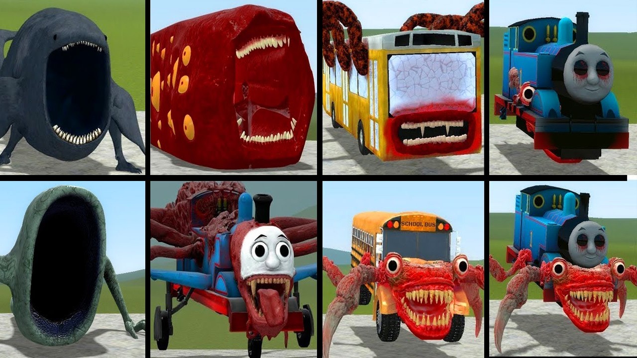 OLD AND NEW UPDATE: CAR EATER, THE BLOOP, BUS EATER BUILDING, TRAIN EATER, HOUSE HEAD IN GMOD !!