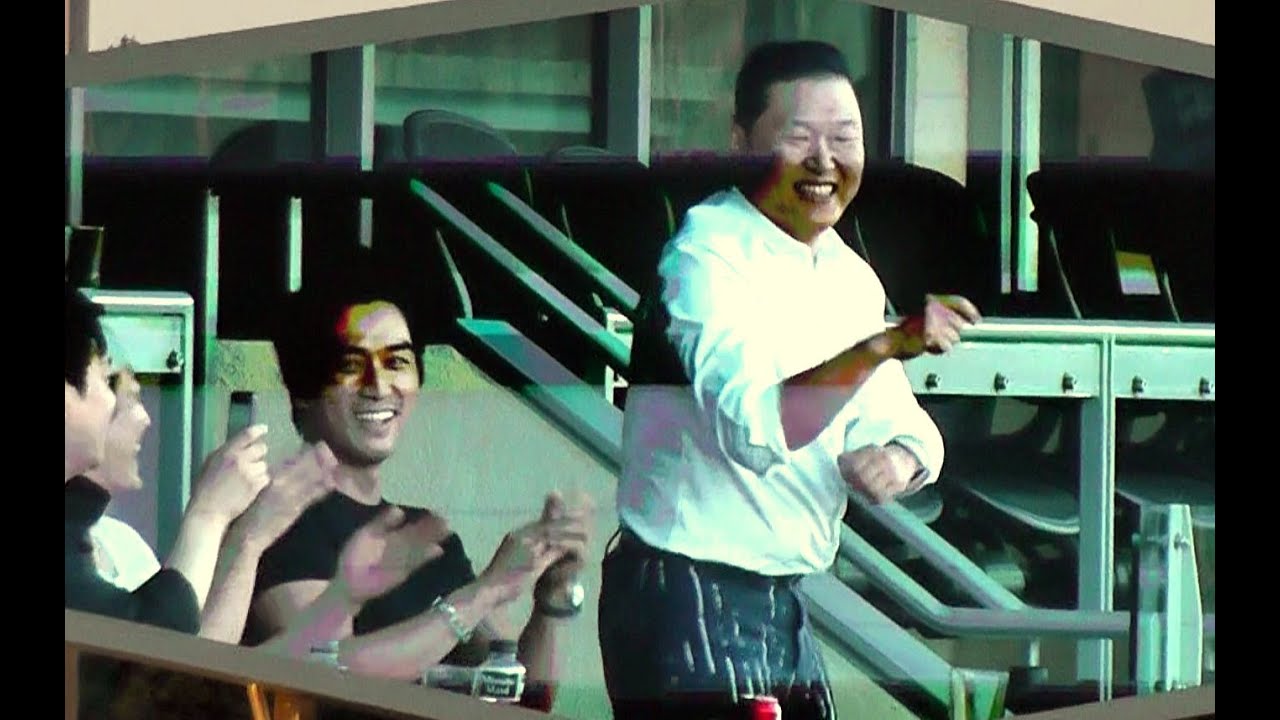 PSY & Song Seung-heon at Dodger Stadium 7-27-2013 Dancing Gangnam Style for Ryu Pitching