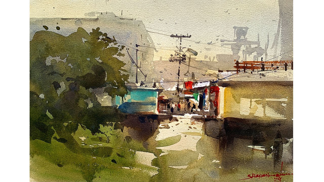Watercolor Landscape Painting Tutorial Step by Step | Plein Air Watercolour Demo Shahanoor Mamun