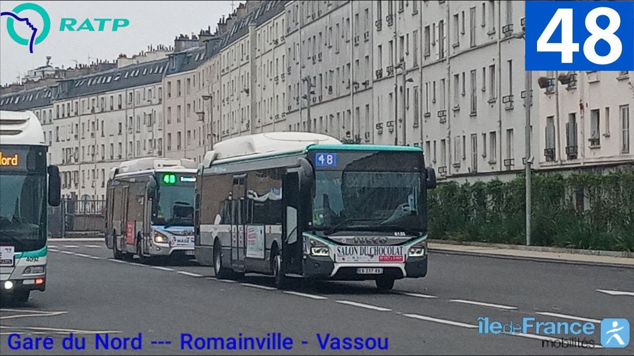 Bus 48 RATP - Urbanway 12 Hybride N°6135 Gare du Nord --- Romainville - Vassou