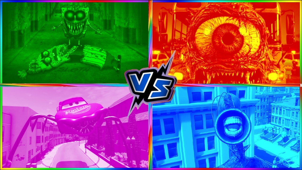 🧽🧟‍♂️SpongeBob Zombie🆚 🚌 School Bus Monster🆚⚡MCQueen MONSTER 🆚 📢 Siren Head🎶CoffinDance Song#20