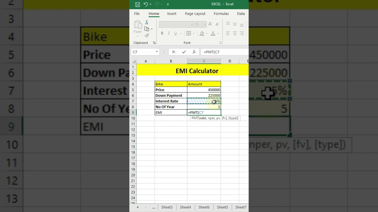 EMI Calculator In Excel sheet