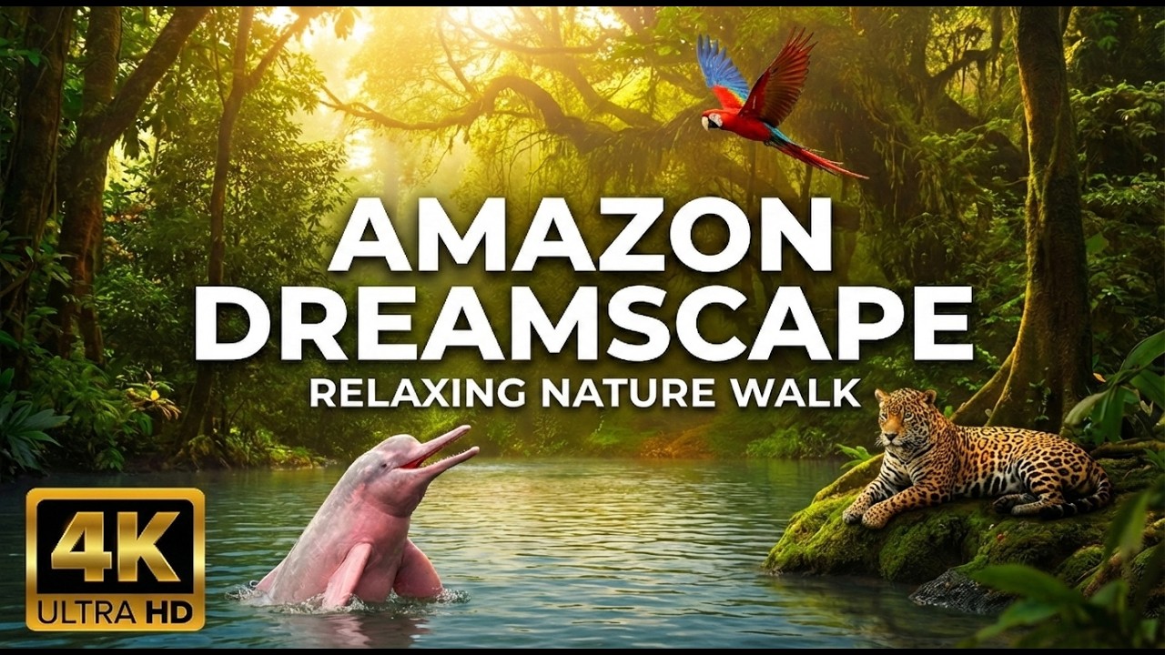 Amazon Rainforest 4K - Relaxing Nature Walk with River Sounds & Animals (No Loop)