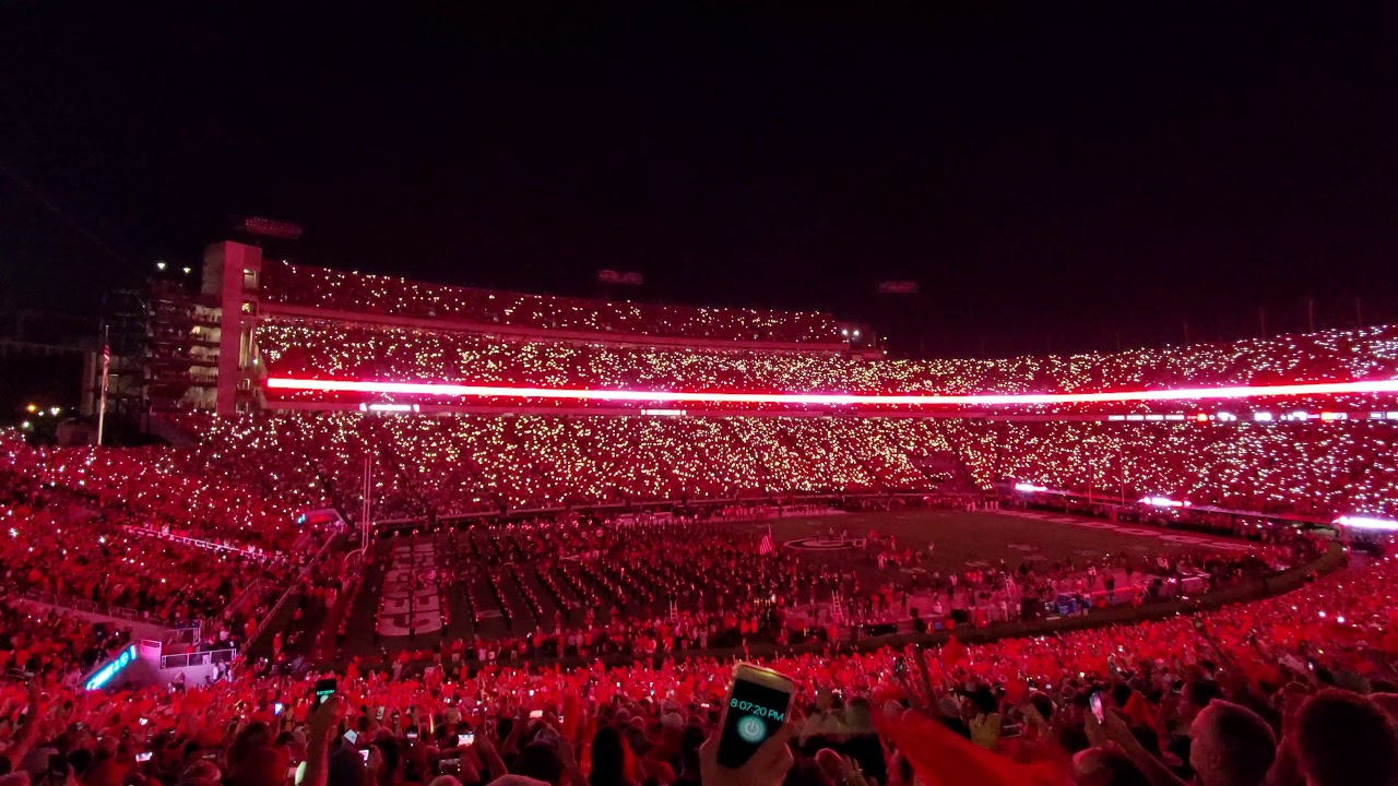 Notre Dame vs Georgia 2019 - Sanford Stadium Intro Red Lights