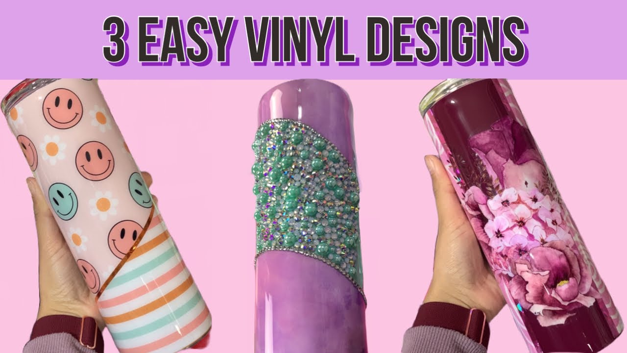 3 unique vinyl tumbler designs! No Glitter tumbler ideas, Rhinestones and vinyl or vinyl only!