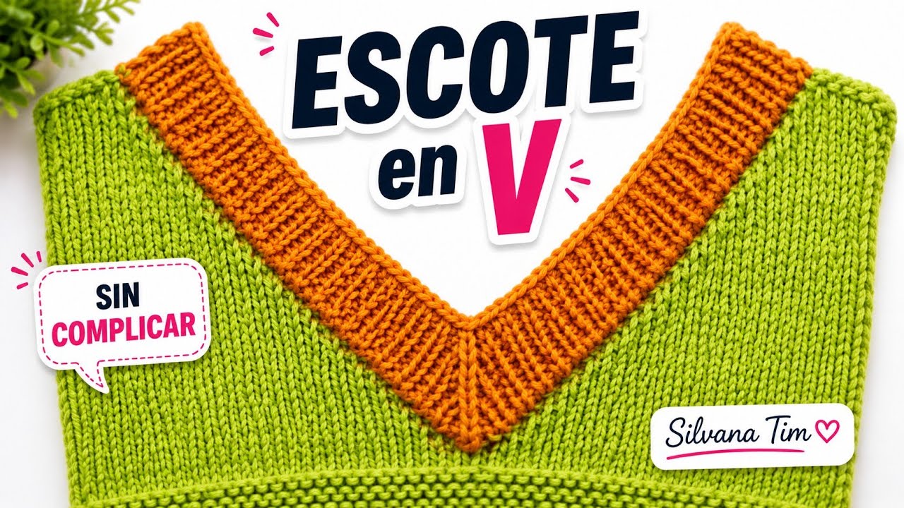 Cómo tejer ESCOTE en V o CUELLO en V. Tejido con dos agujas. Silvana Tim tejidos № 190