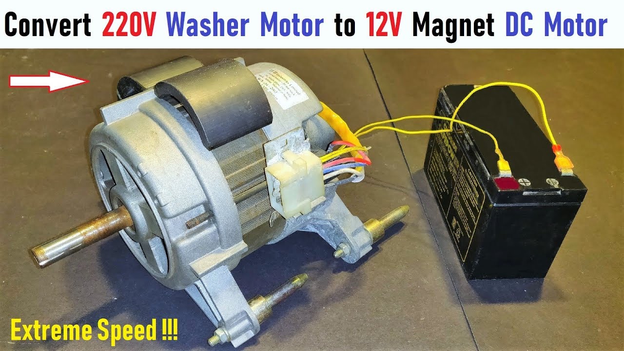 Make 12V Magnet DC Motor from Old 220V AC Washing Machine Motor (Universal Motor) with UPS Battery