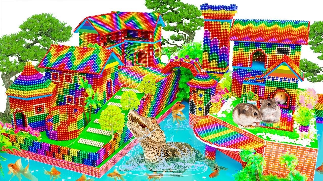ASMR Video - How To Build Underground Castle, Swimming Pool For Catfish And Eel From Magnet Balls