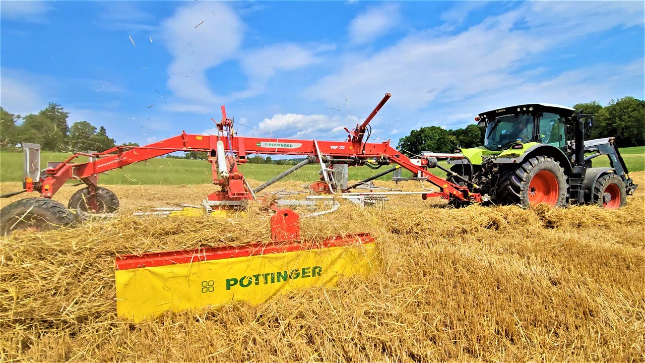 CLAAS Project CMATIC mit Pöttinger Top 722 Schwader im Strohparadies