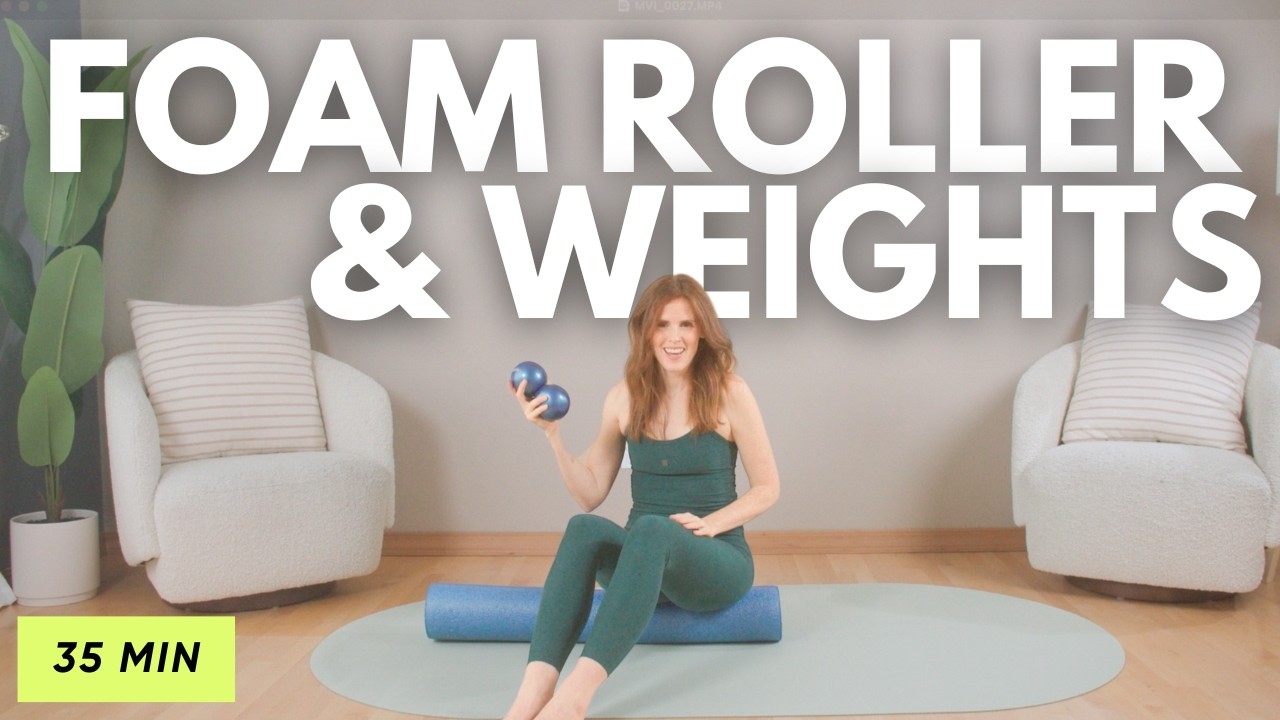 PILATES FOAM ROLLER WORKOUT FOR CORE (with hand weights)