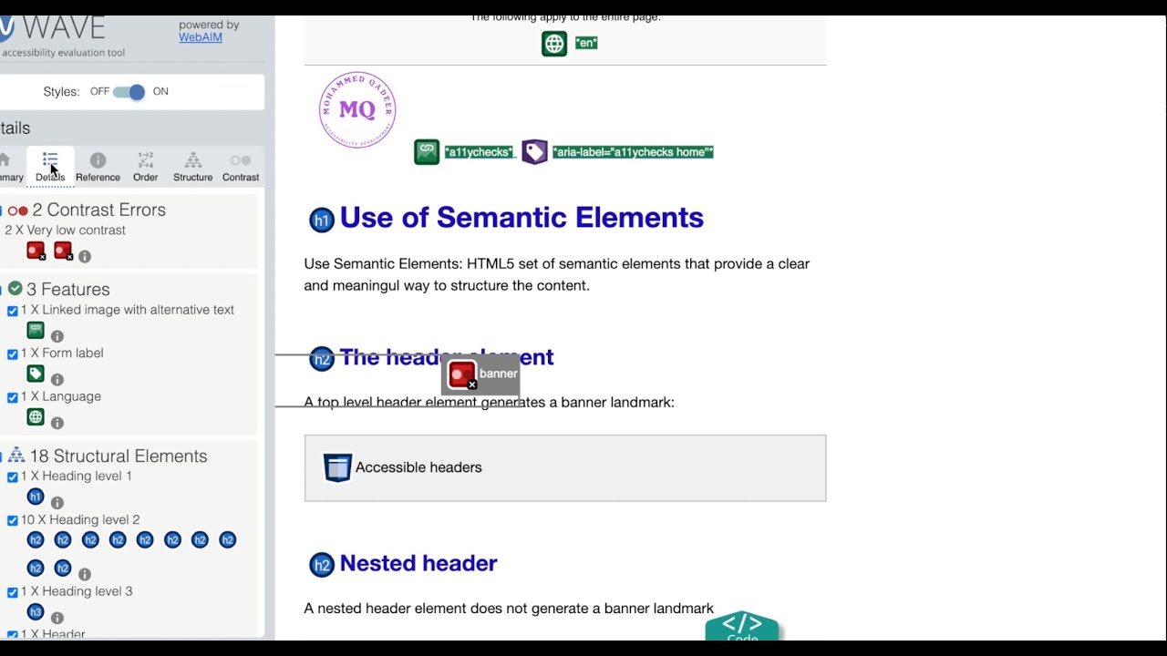 Using the WAVE (Web Accessibility Evaluation Tool) browser extension.