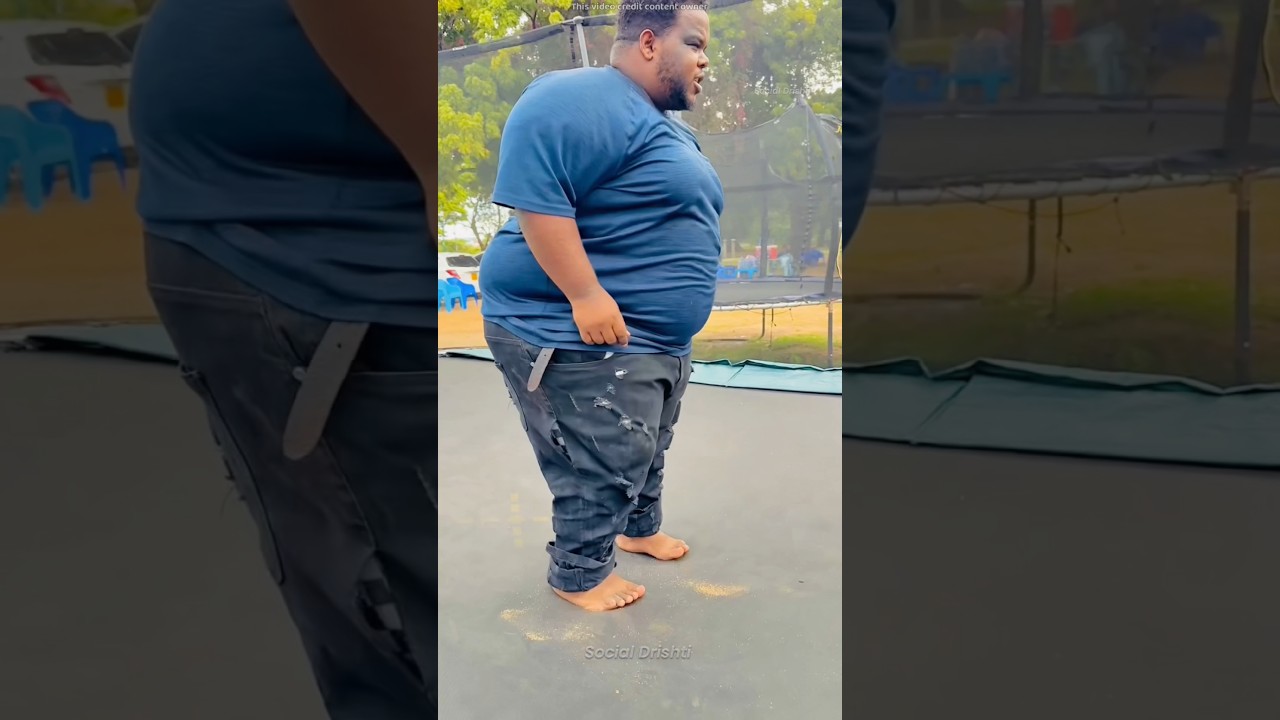 The fat man jumped on the trampoline.#shorts
