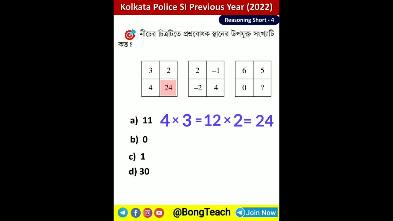 Kolkata Police SI Previous Year Reasoning Question | 4 #short