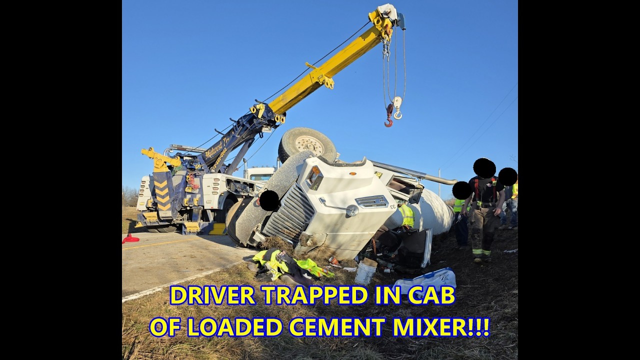 DRIVER TRAPPED IN LOADED CEMENT MIXER!!!  CODE 3 CALL!!!