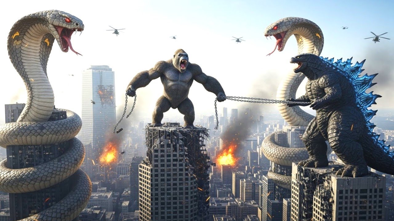 King Kong & Godzilla vs Giant Cobra Attack 😱 | City Destroying Monster Battle