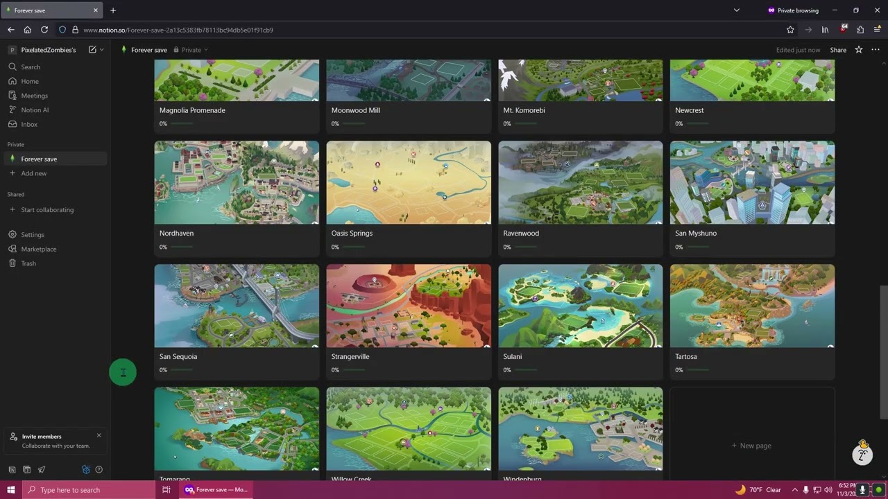Sims 4 forever save tracker (Notion)