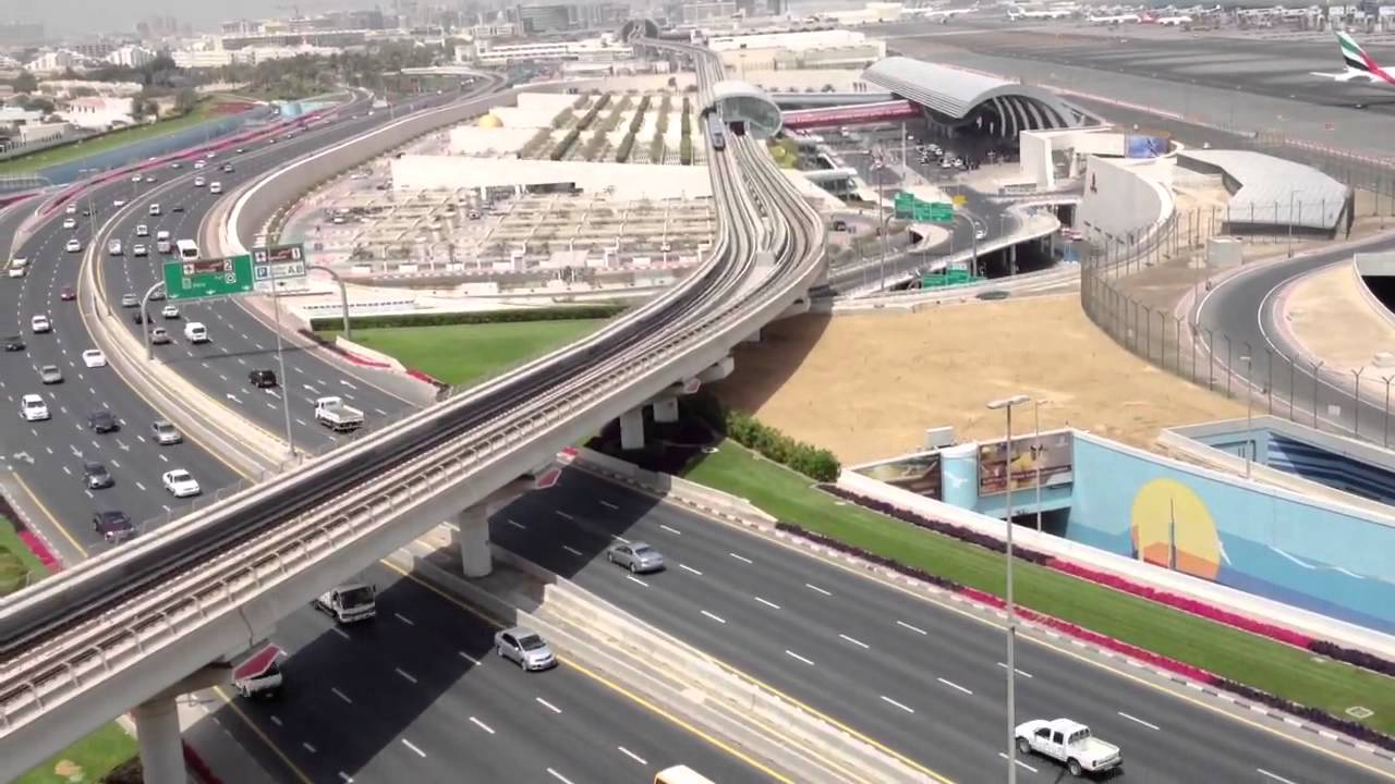 Dubai airport, metro and road view